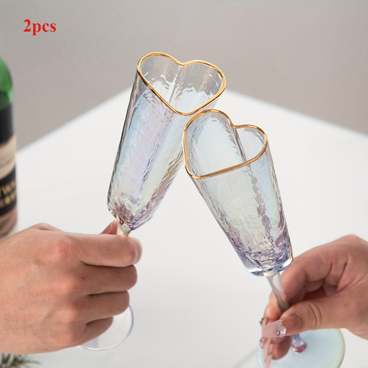 Elegant 5.54oz Champagne Flute with Gold-Plated Heart Design - Crystal Clear Glass, Colorful Rim, Perfect for Bars, Home & Parties