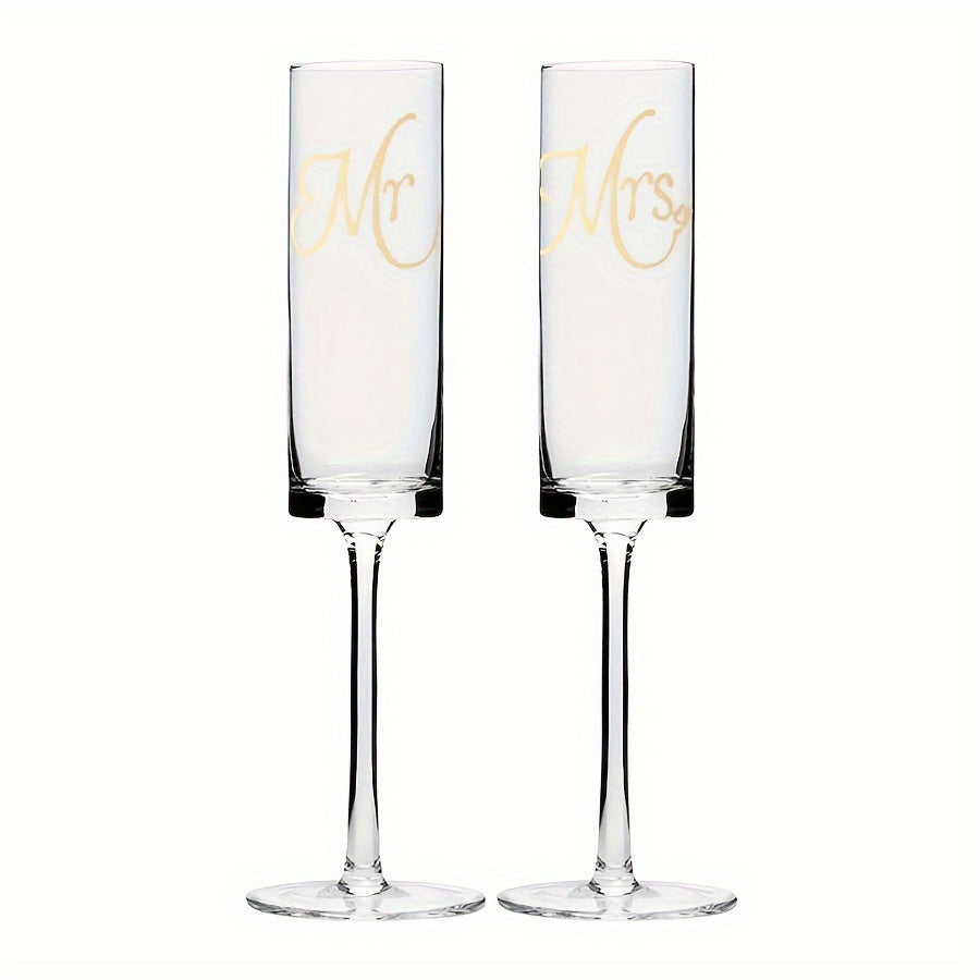 YumiPLUS 2pcs Mr & Mrs Crystal Champagne Glasses Set - Elegant Long Stem, Reusable, Insulated for Weddings, Engagements, and Special Occasions