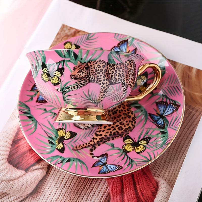 Luxury Vintage Bone China Tea Set - 7oz Coffee Cup, Saucer & Spoon, Lead-Free, Insulated, Non-Slip Grip, Perfect for Afternoon Tea & Special Occasions