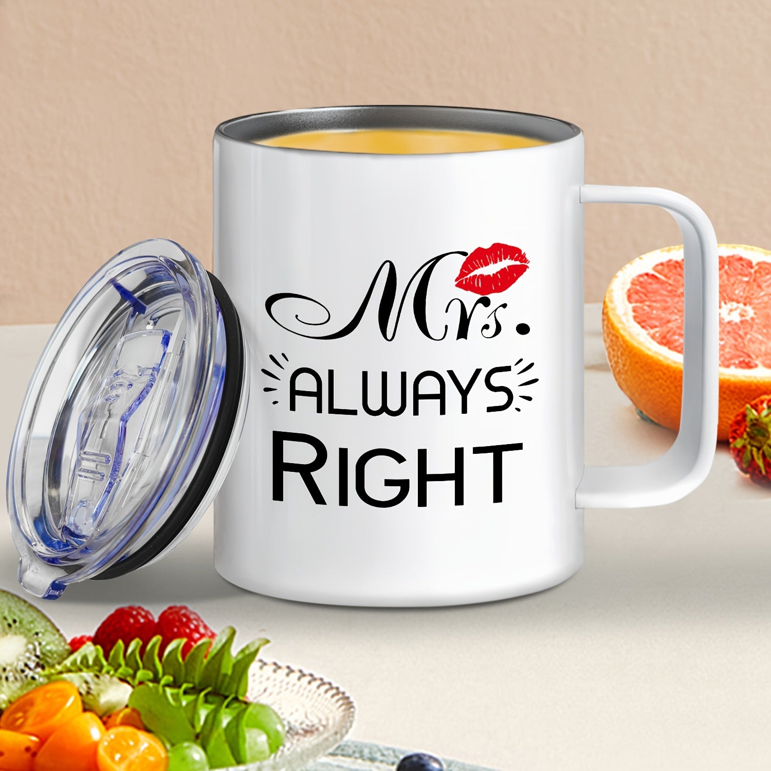 Mr. Right & Mrs. Always Right" 11oz Stainless Steel Coffee Mug - Reusable, BPA-Free Metal Cup with Handle for Couples - Perfect Gift for Anniversary, Valentine's Day, Birthday, Christmas