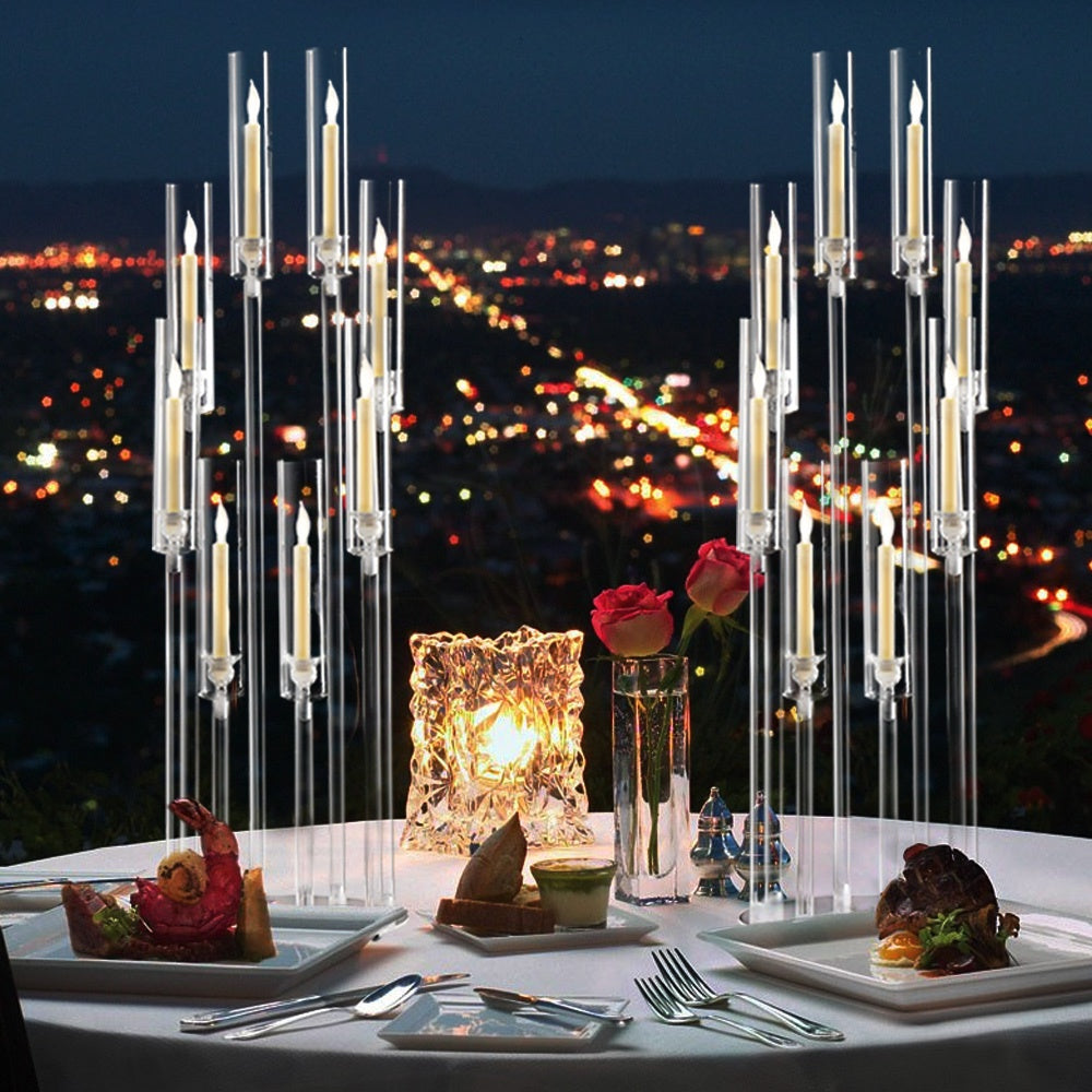 4pcs (4 Total Holders) - Modern Clear Acrylic Candleabra with 8 Arms, Tiered Heights, Stable Base - Elegant Centerpiece for Wedding, Dining Table, Party, Fireplace - Easy Assembly & Space-Saving Design - Ideal for Home or Eve