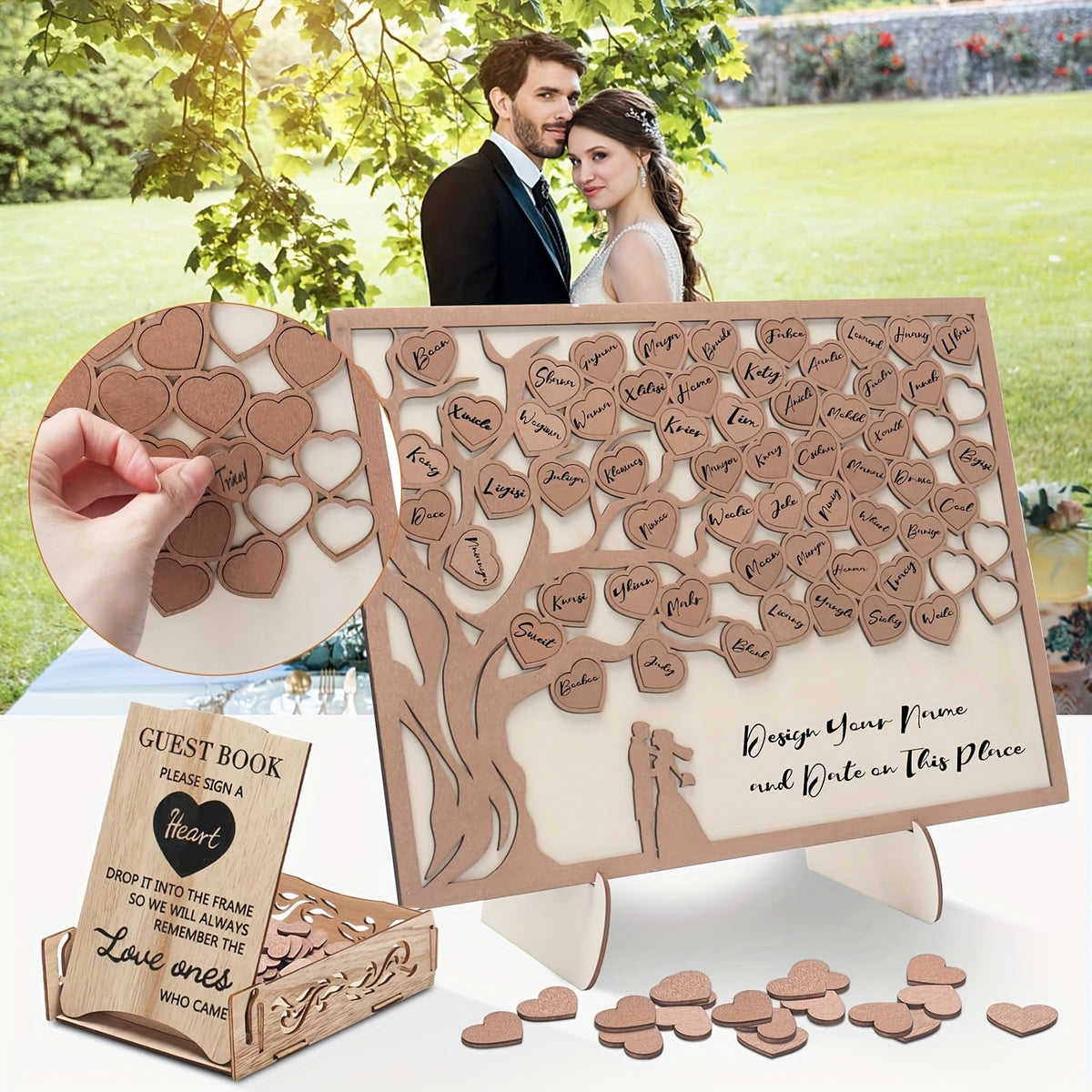 1set Wedding Guest Book Alternative, Guest Book Wedding Reception with Wooden Hearts Guest Book Signs