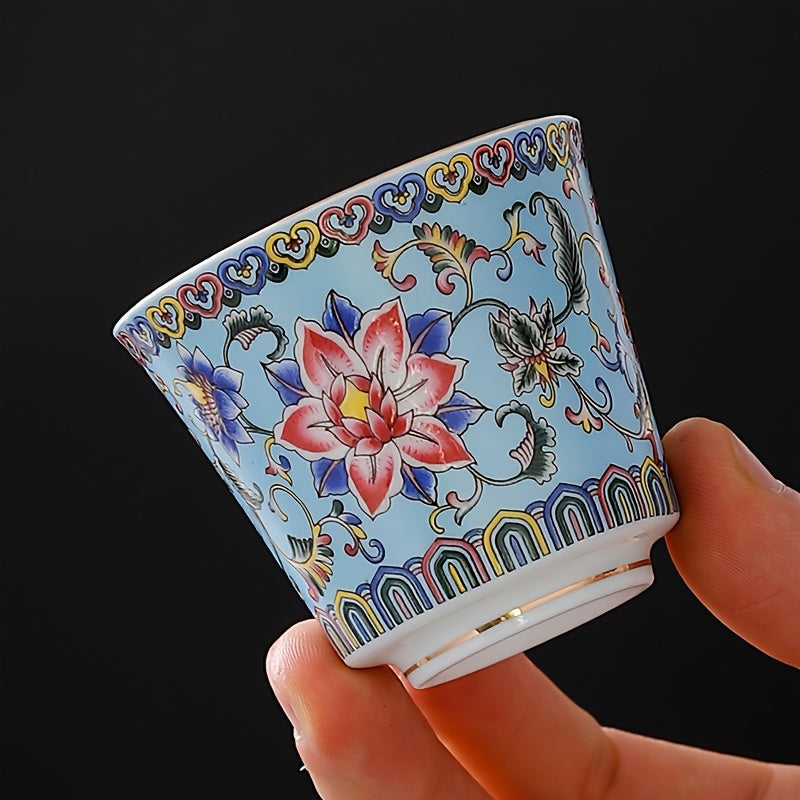 Timeless Appeal, Elegant Floral Enamel Tea Cup Set - 6 Ceramic Tea Cups with Gift Box, Reusable & Handwash Only, Perfect for Home, Office, and Restaurant Use