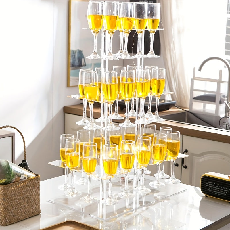 1pc elegant transparent three-layer cocktail glass stand for 36 cups - tower champagne glass display stand perfect for parties and parties