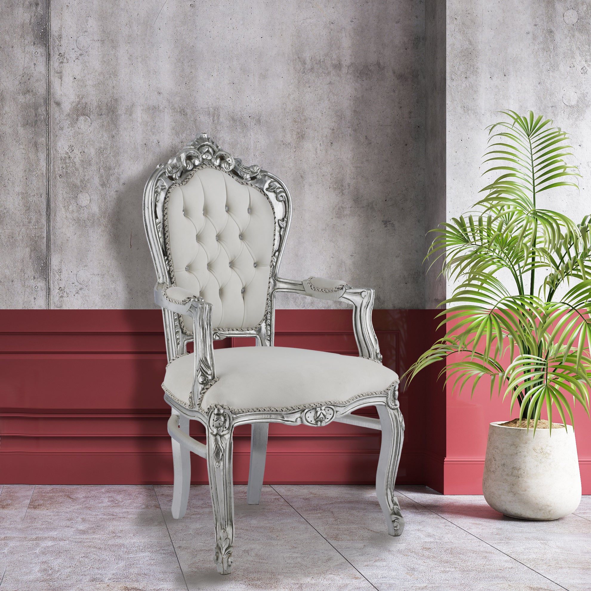 Table Chair Baroque-Style Armchair - Rococo in Solid Wood Decorated