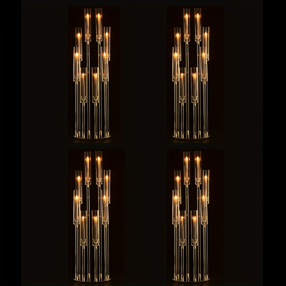 4pcs (4 Total Holders) - Modern Clear Acrylic Candleabra with 8 Arms, Tiered Heights, Stable Base - Elegant Centerpiece for Wedding, Dining Table, Party, Fireplace - Easy Assembly & Space-Saving Design - Ideal for Home or Eve
