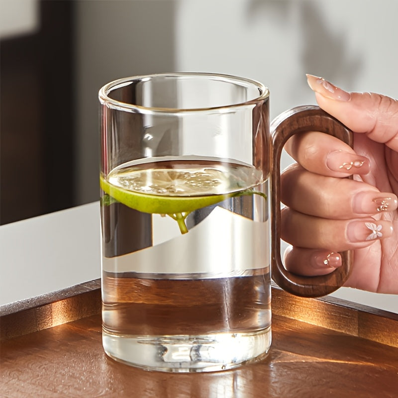 2/4/6pcs Set Perfect Glass Cups with Blue Wooden Handles, 12.85oz High Borosilicate Glass Tea & Coffee Mugs, Leak-Proof, Insulated, Lead-Free - Ideal for Christmas, New Year, Valentine's Day & Birthday Gifts