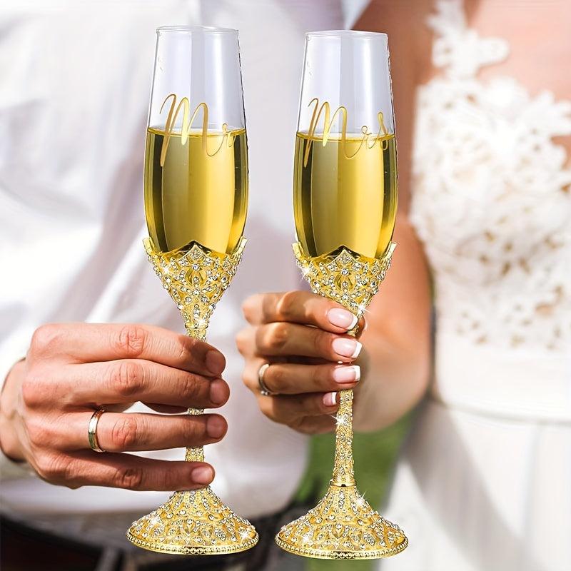 4Pcs Wedding Champagne Flutes And Cake Knife Server Set, Toasting Crystal Rhinestone Champagne Flutes Glass Cake Knife Pie Server Wedding Gift For Couple Bride Groom, Wedding Reception Supplies, Champagne Glass For Anniversar