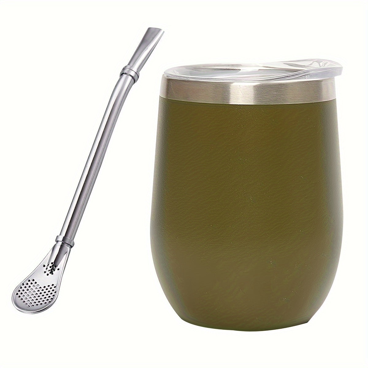 HEPEGA 12oz Stainless Steel Yerba Mate Gourd Set with Lid & Bombilla - Double-Walled, Insulated for Hot or Cold Beverages, Dishwasher Safe, Lead-Free