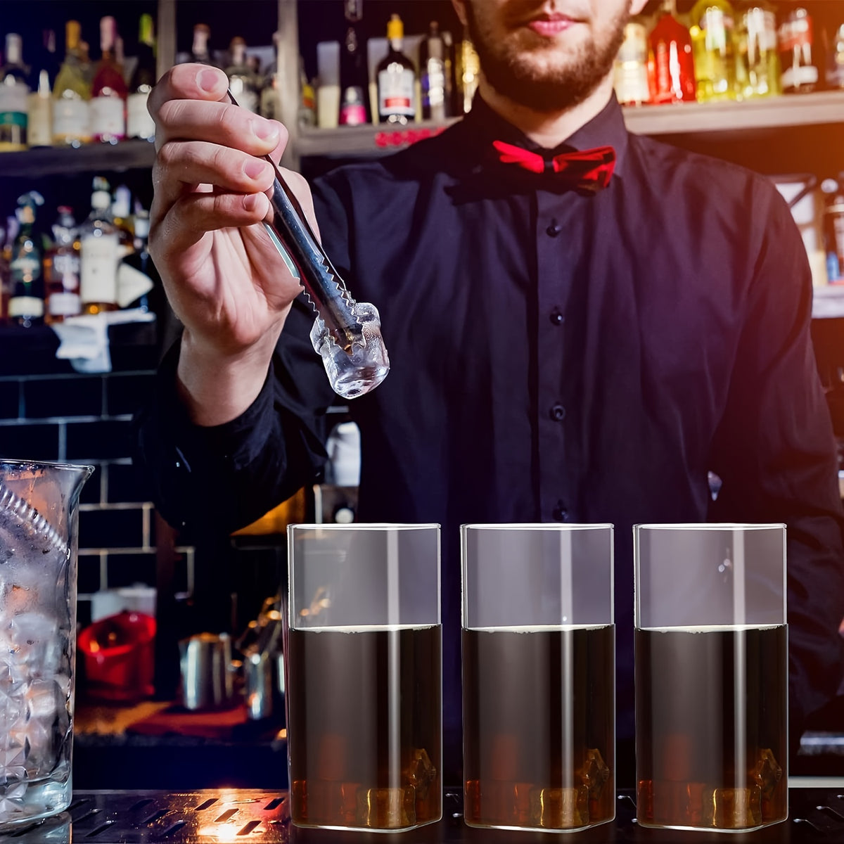 6pcs Glass Cups, 15oz Square Drinking Glasses Set, Square Glass Cups, Thin Highball Glasses Drink Tumbler Set, Clear Tall Glass Cups For Tea Iced Coffee, Water, Juice, Beer, Whiskey, Cocktails, Kitchen Party Home Bar Accessor