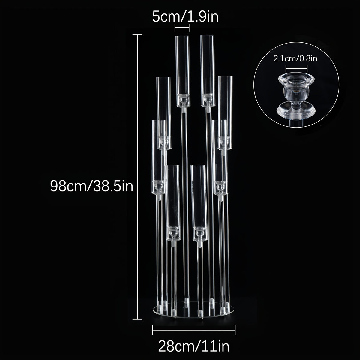 4pcs (4 Total Holders) - Modern Clear Acrylic Candleabra with 8 Arms, Tiered Heights, Stable Base - Elegant Centerpiece for Wedding, Dining Table, Party, Fireplace - Easy Assembly & Space-Saving Design - Ideal for Home or Eve