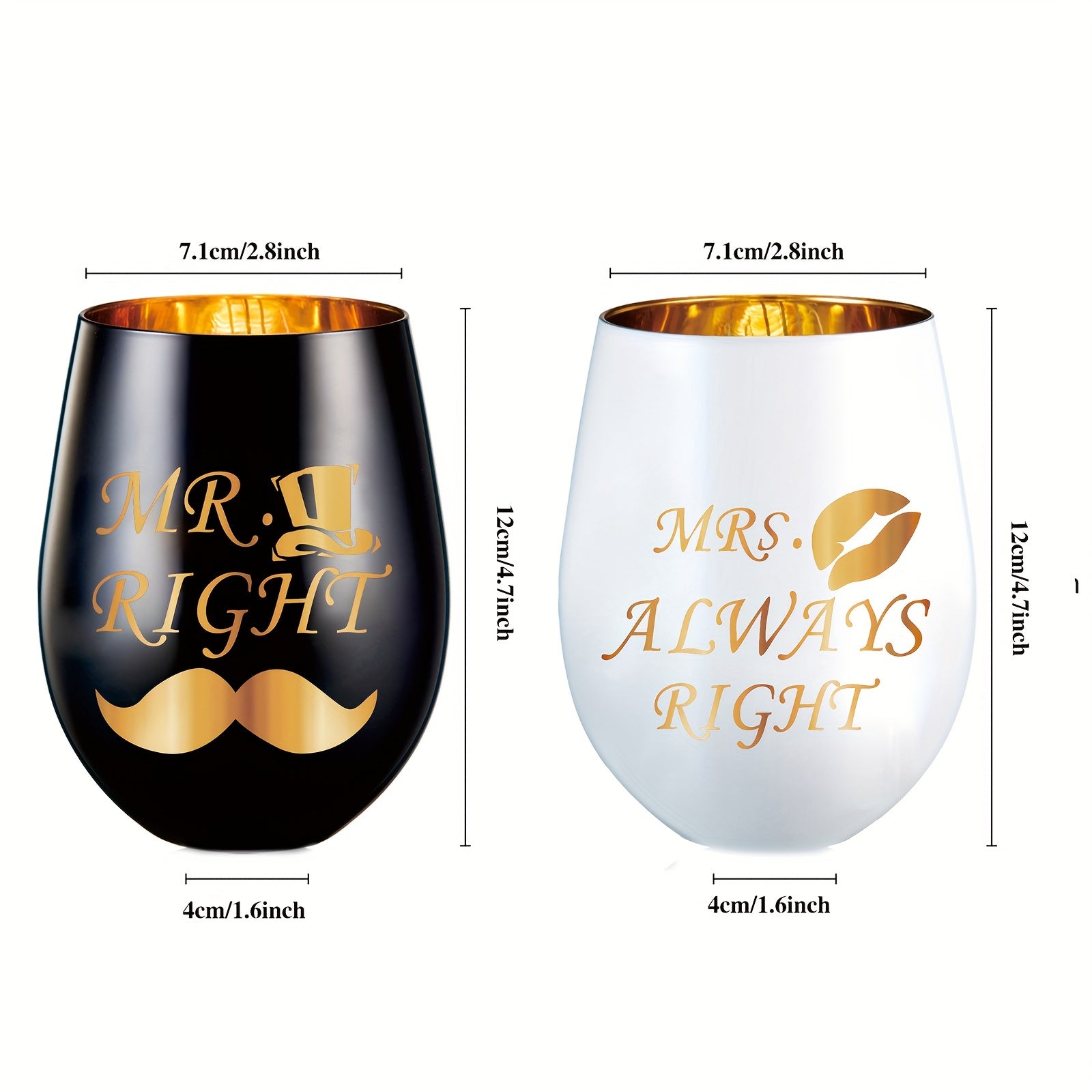 [Popular Choice] 2pcs,Mr Right Mrs Always Right Wine Glasses - Wedding Engagement Gifts for Husband Wife Newlywed Couples Bride Groom Anniversary Bride and Groom Bridal Shower Gifts