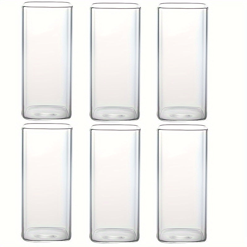 6pcs Glass Cups, 15oz Square Drinking Glasses Set, Square Glass Cups, Thin Highball Glasses Drink Tumbler Set, Clear Tall Glass Cups For Tea Iced Coffee, Water, Juice, Beer, Whiskey, Cocktails, Kitchen Party Home Bar Accessor