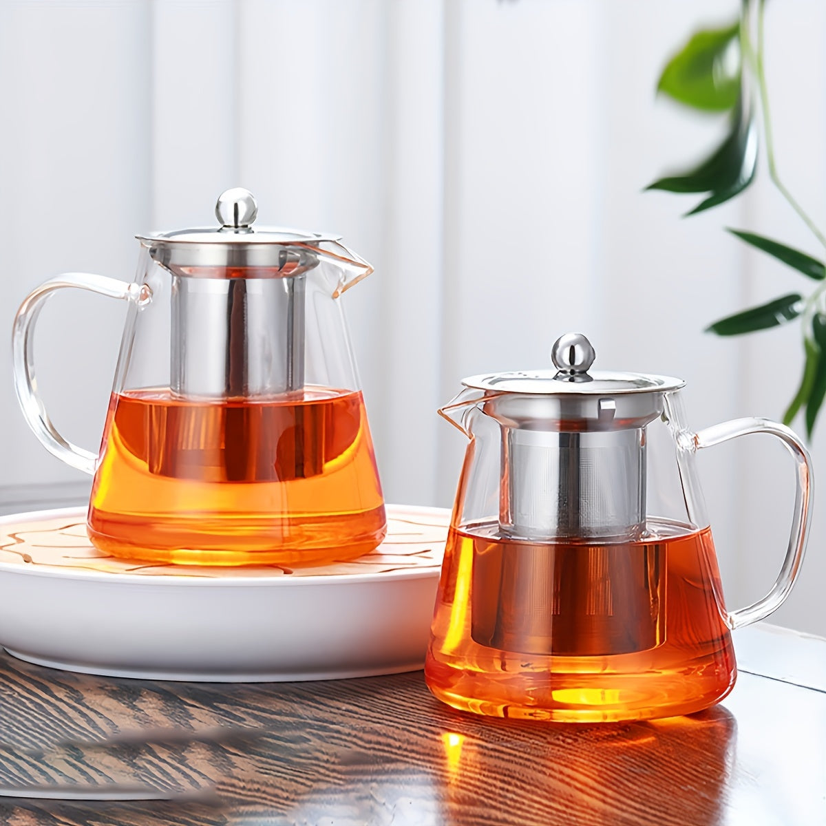 1pc, Glass Teapot, 550ml/750ml/950ml/1300ml Heat Resistant Glass Tea Pot, Summer Winter Drinkware