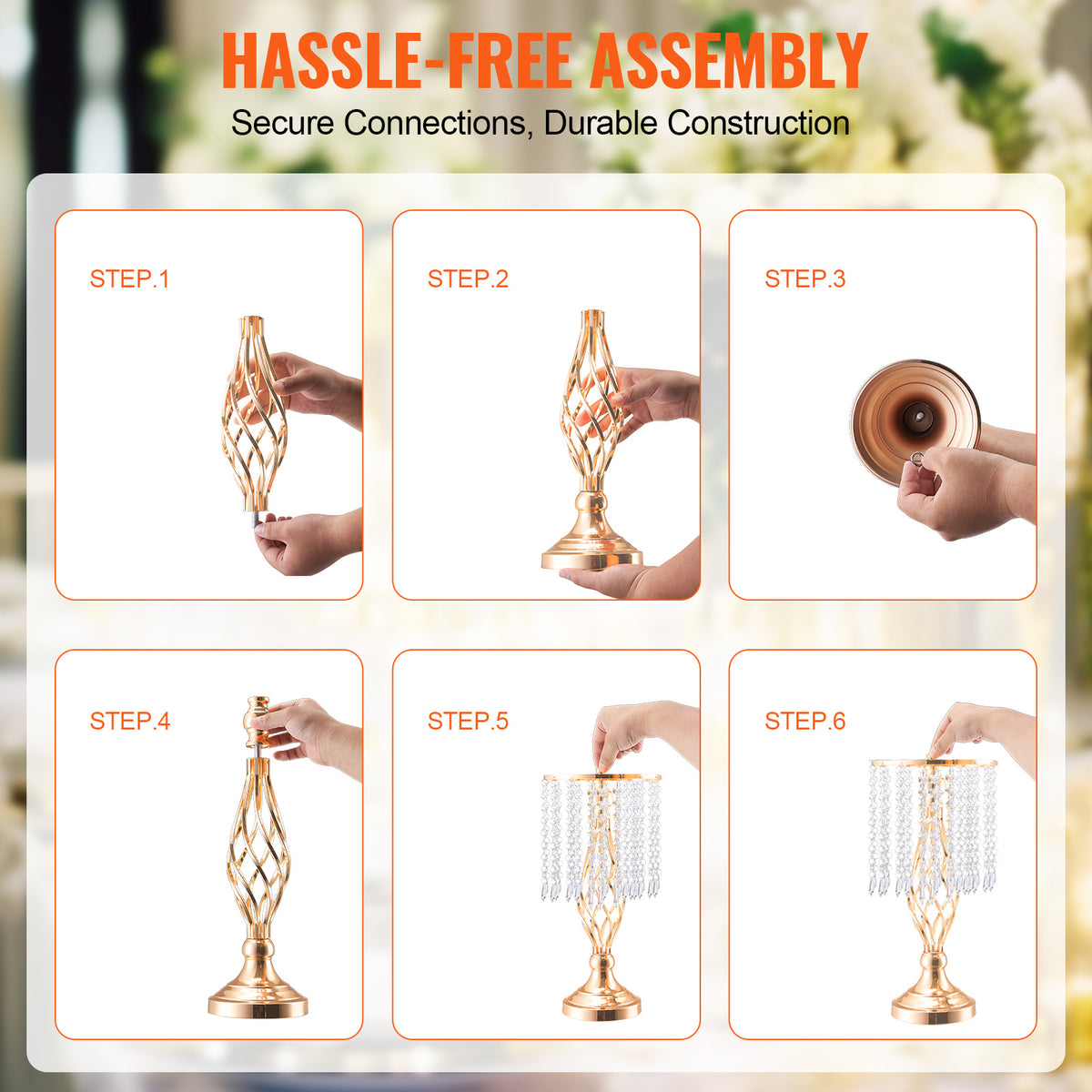 VEVOR 20pcs 43cm/16.9" Tall Crystal Wedding Flower Stand Vase for Party Decor