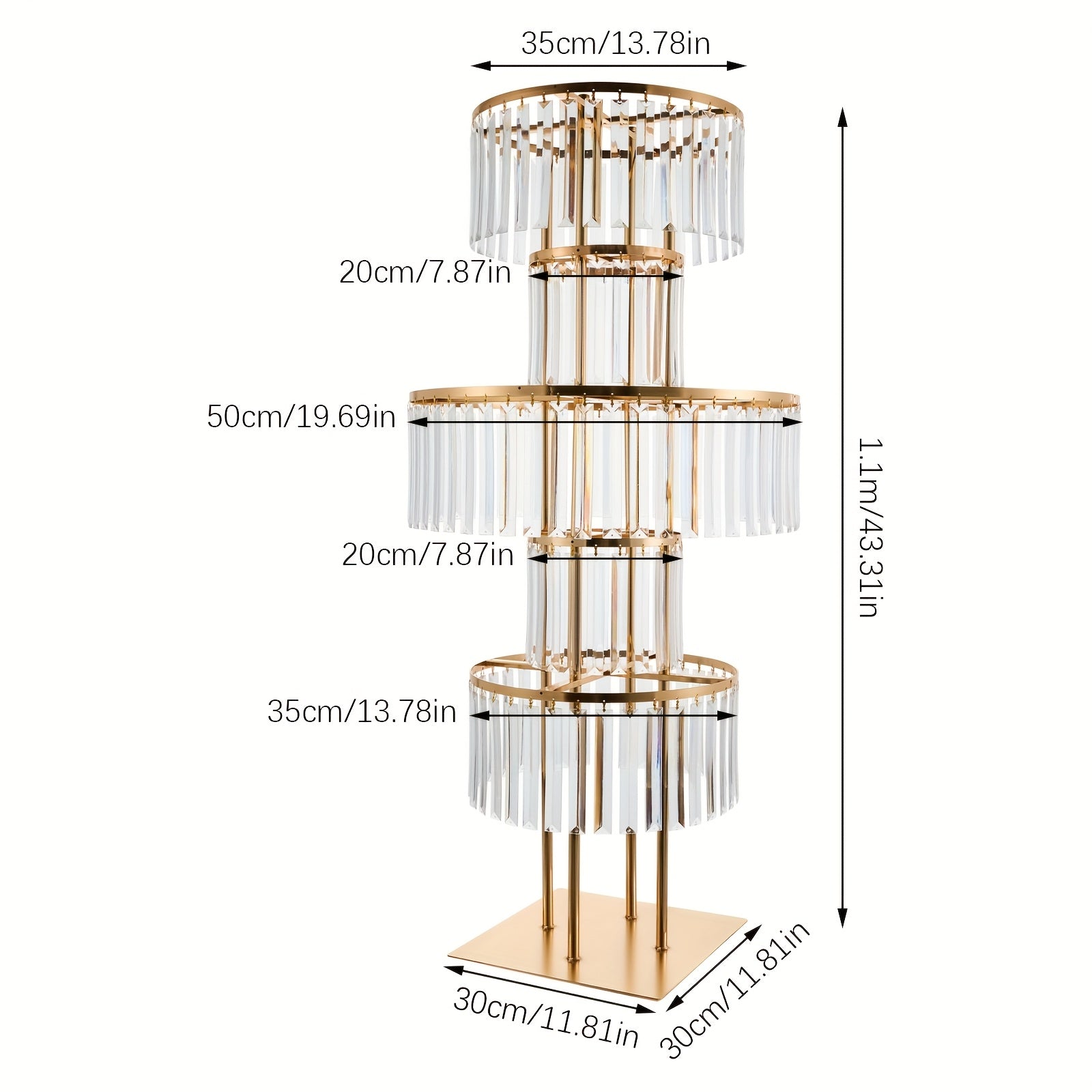[2D Flat] 5-Tier Golden Wedding Flower Stand with Clear Acrylic Tiers - Elegant Round Centerpiece for Parties, Birthdays, and Events - 110cm Height, Square Base, Easy Assembly Required, Wedding Decorations