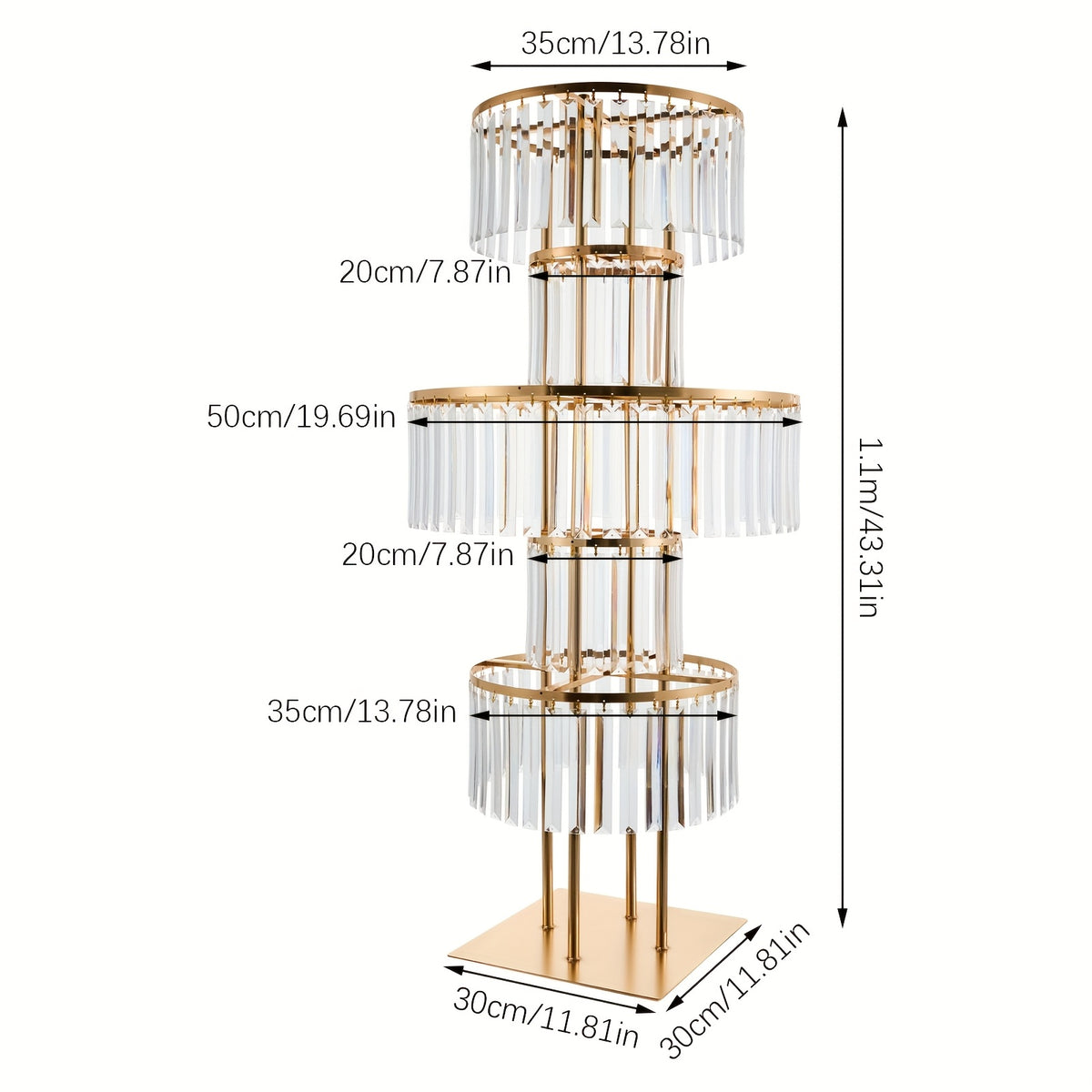 [2D Flat] 5-Tier Golden Wedding Flower Stand with Clear Acrylic Tiers - Elegant Round Centerpiece for Parties, Birthdays, and Events - 110cm Height, Square Base, Easy Assembly Required, Wedding Decorations