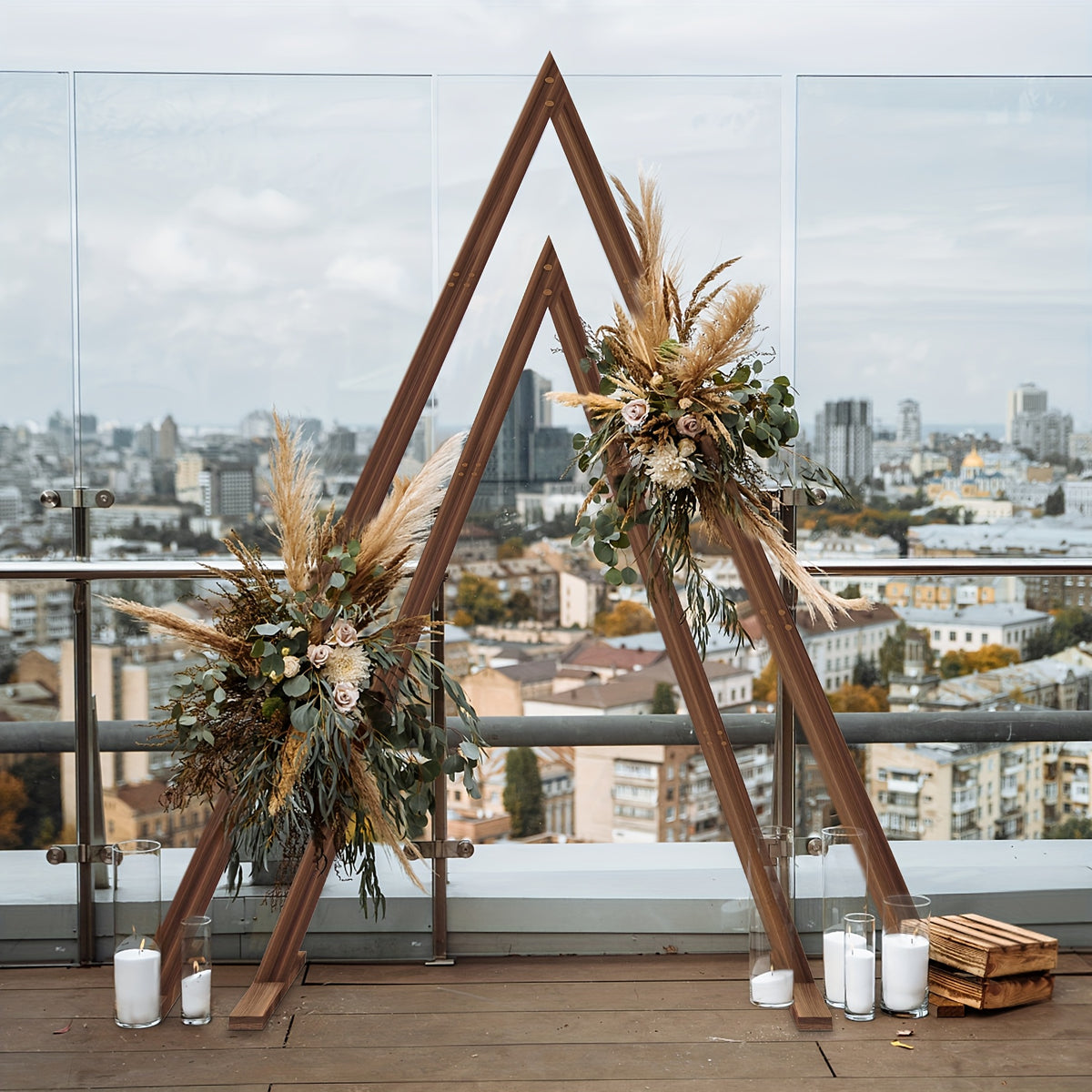 Heavy Duty Two-Tier Rustic Wood Wedding Arch Frame with Sturdy Base - Double Set Indoor/Outdoor A-Frame Design, Easy Assembly with Wrench Included, Large Sturdy Base & Triangular Stability for Weddings, Parties, Photo Booths,
