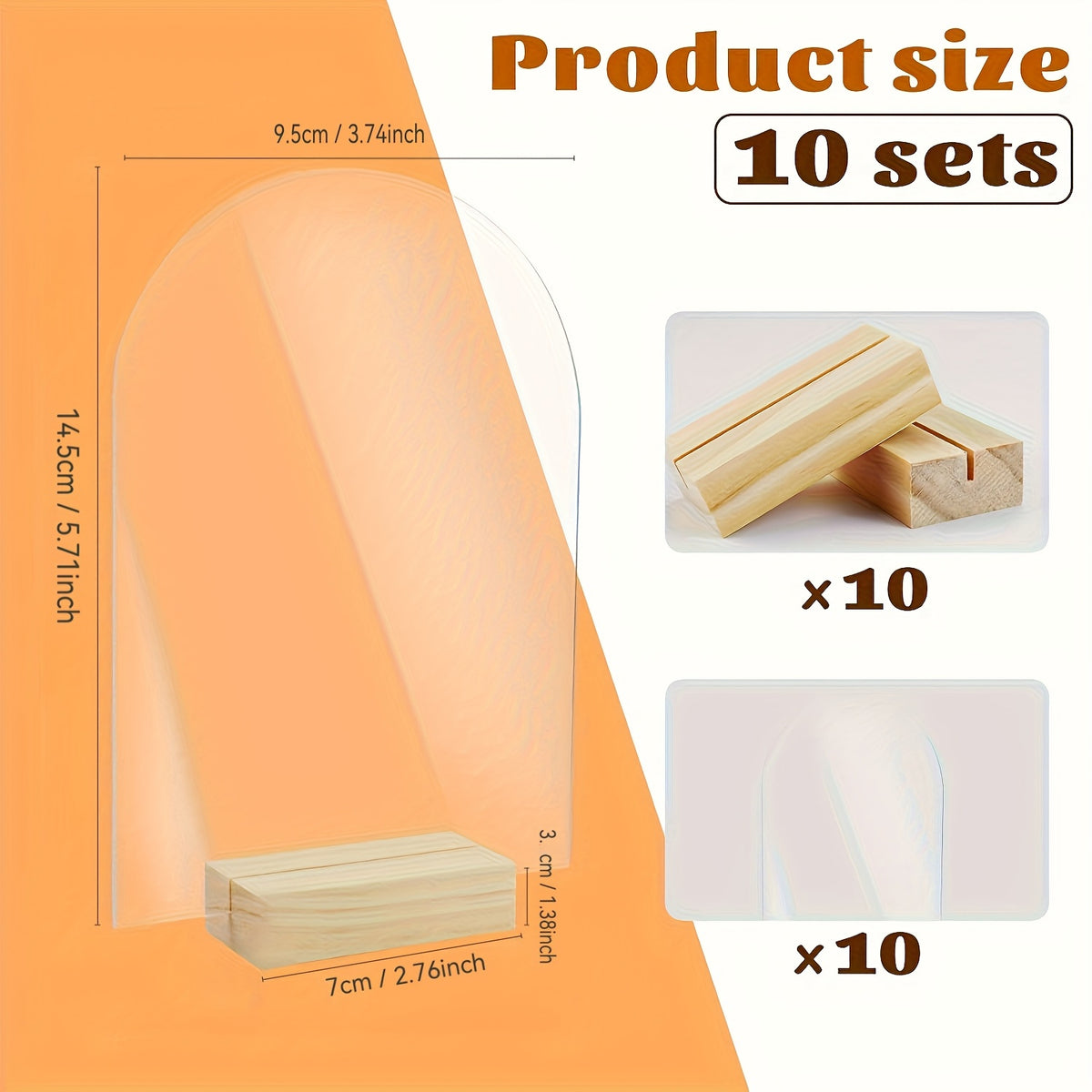 20 Elegant Arched Acrylic Signs with Wooden Stands- 10.16x15.24cm Transparent Plates for Table Numbers, Event Signs.