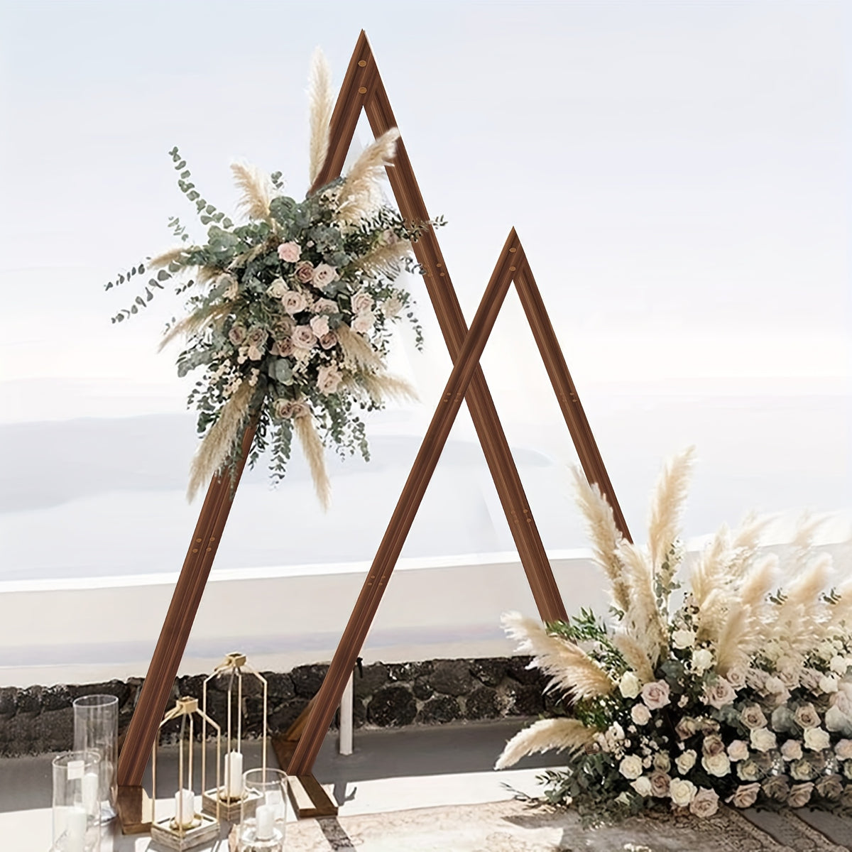 Heavy Duty Two-Tier Rustic Wood Wedding Arch Frame with Sturdy Base - Double Set Indoor/Outdoor A-Frame Design, Easy Assembly with Wrench Included, Large Sturdy Base & Triangular Stability for Weddings, Parties, Photo Booths,