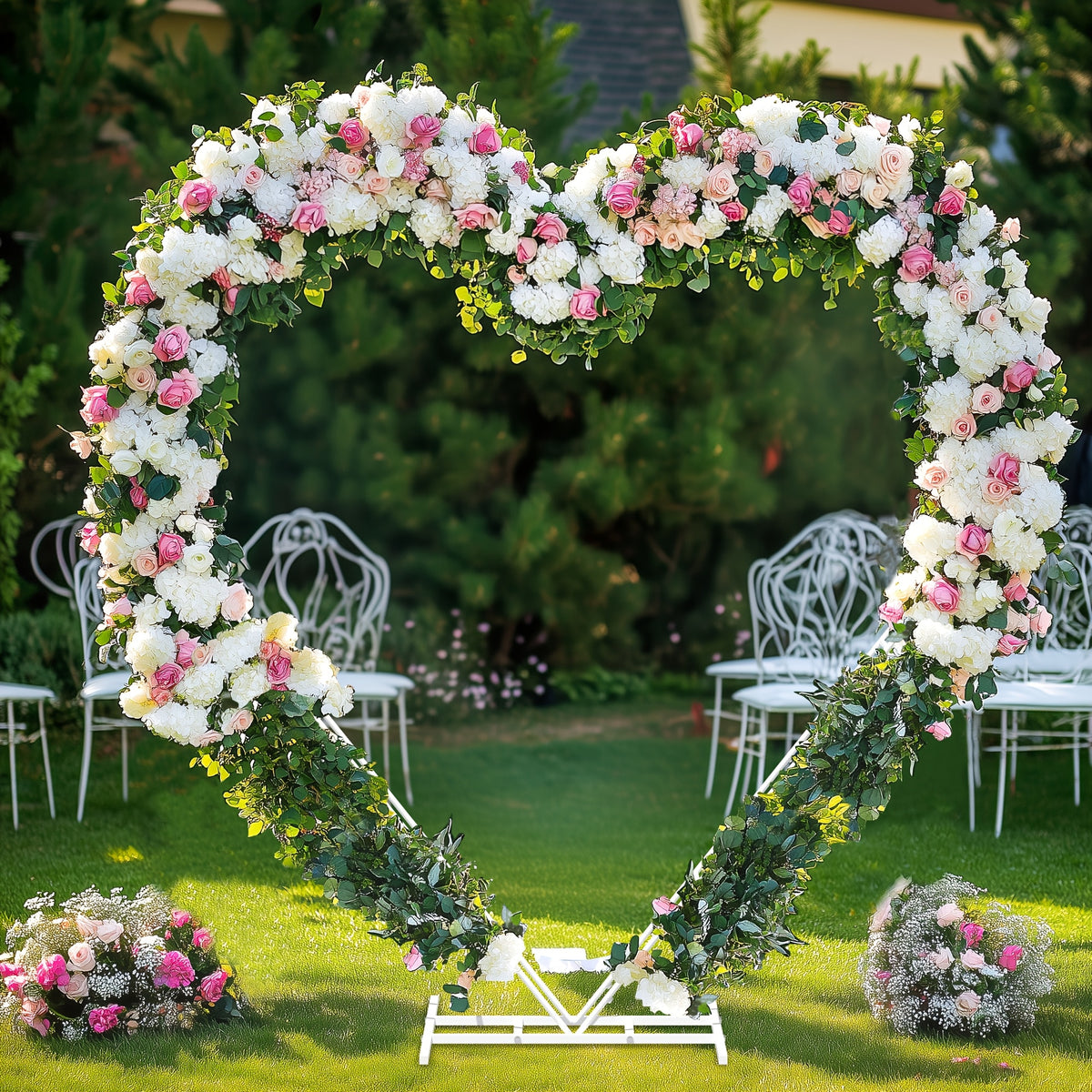 White Heart-Shaped Wedding Arch Backdrop Stand - Heavy-Duty Metal Double-Layer Freestanding Flower Balloon Arbor with Sturdy Base for Outdoor/ Weddings, Proposals, Bridal Showers - Easy Assembly, Portable Wedding Arch for Cer