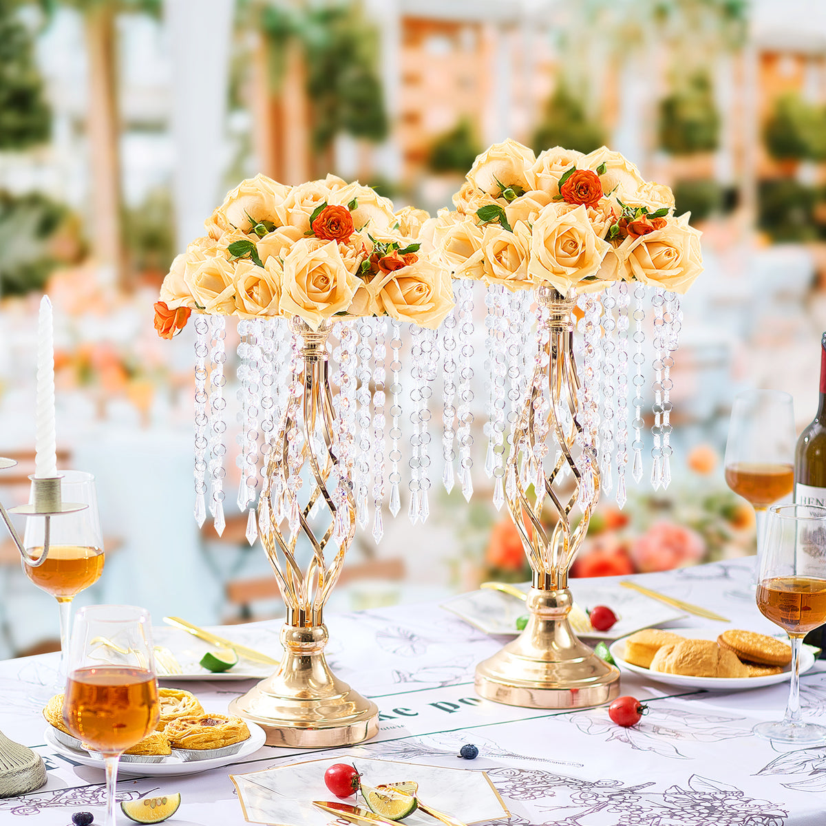 VEVOR 20pcs 43cm/16.9" Tall Crystal Wedding Flower Stand Vase for Party Decor