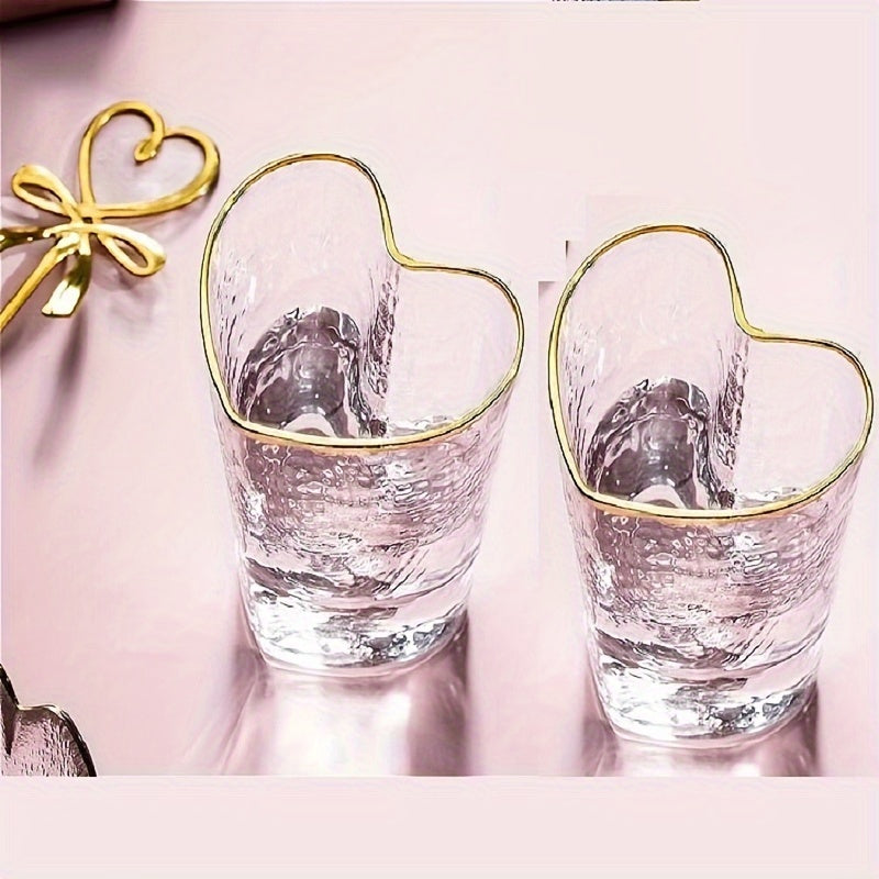2pcs Heart-Shaped Glass Cup Set - Lead-Free, Insulated Drinking Glasses for Whiskey, Wine, Coffee & More - Perfect for Christmas & Holiday Celebrations
