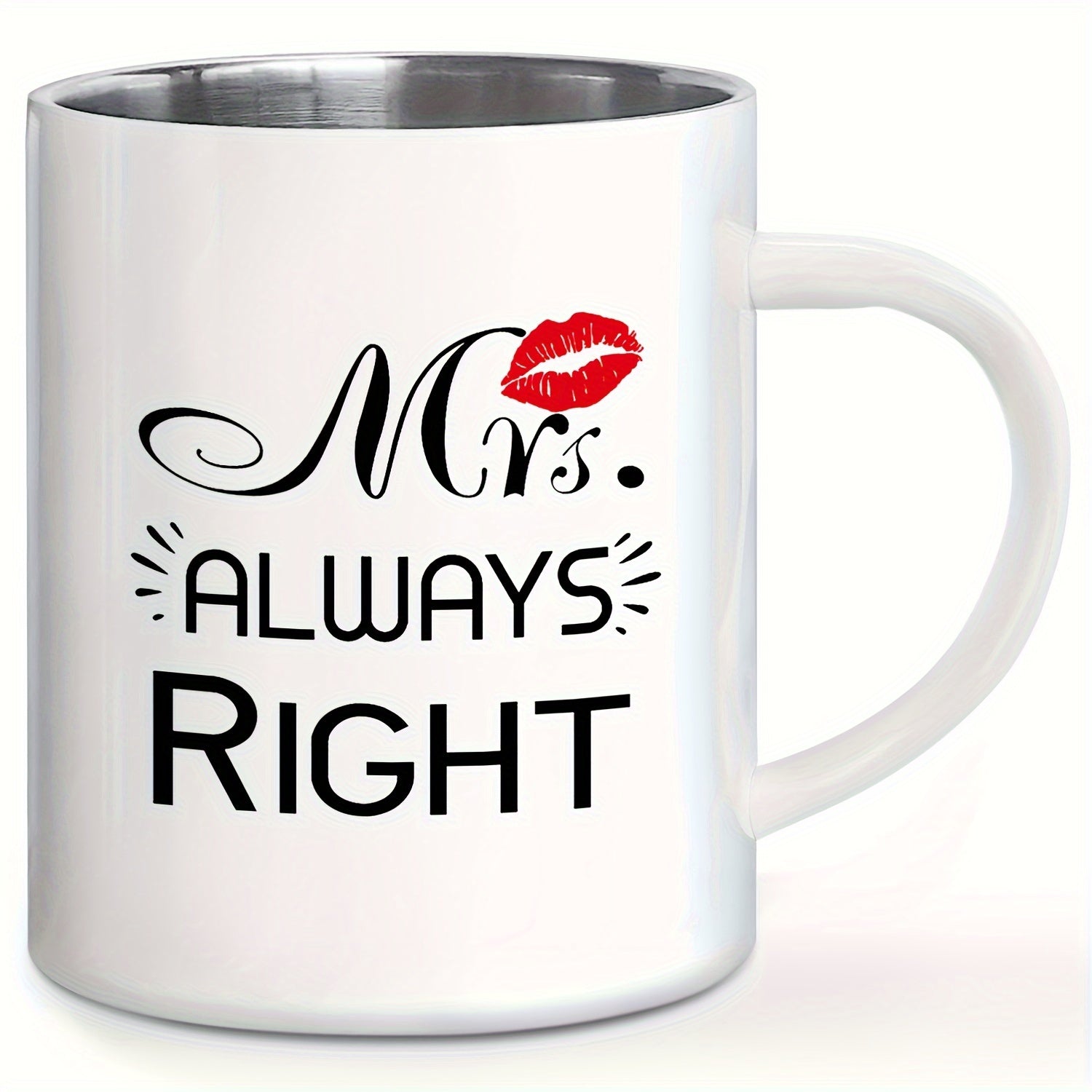 Mr. Right & Mrs. Always Right" 11oz Stainless Steel Coffee Mug - Reusable, BPA-Free Metal Cup with Handle for Couples - Perfect Gift for Anniversary, Valentine's Day, Birthday, Christmas
