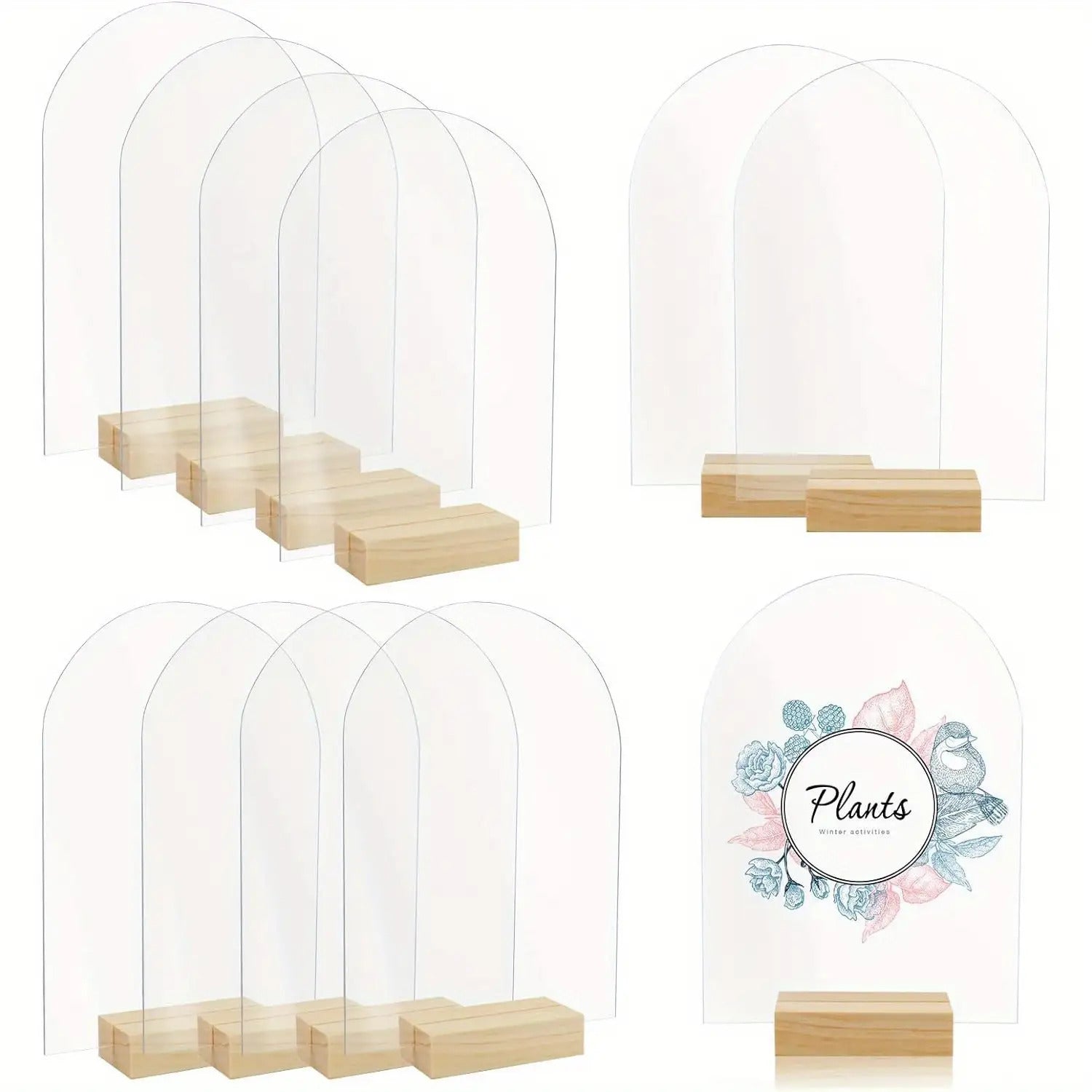 20 Elegant Arched Acrylic Signs with Wooden Stands- 10.16x15.24cm Transparent Plates for Table Numbers, Event Signs.