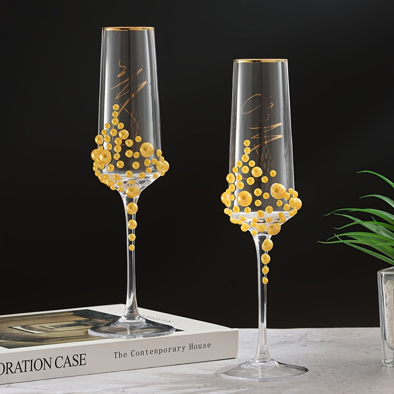 2pcs Elegant Wedding Crystal Glass Champagne Glasses Pearl Golden Letters Suitable for Wedding Festival Gifts Family Gatherings Valentine'S Day Christmas Thanksgiving Boyfriend And Girlfriend Special Occasion Gifts Crystal Gl