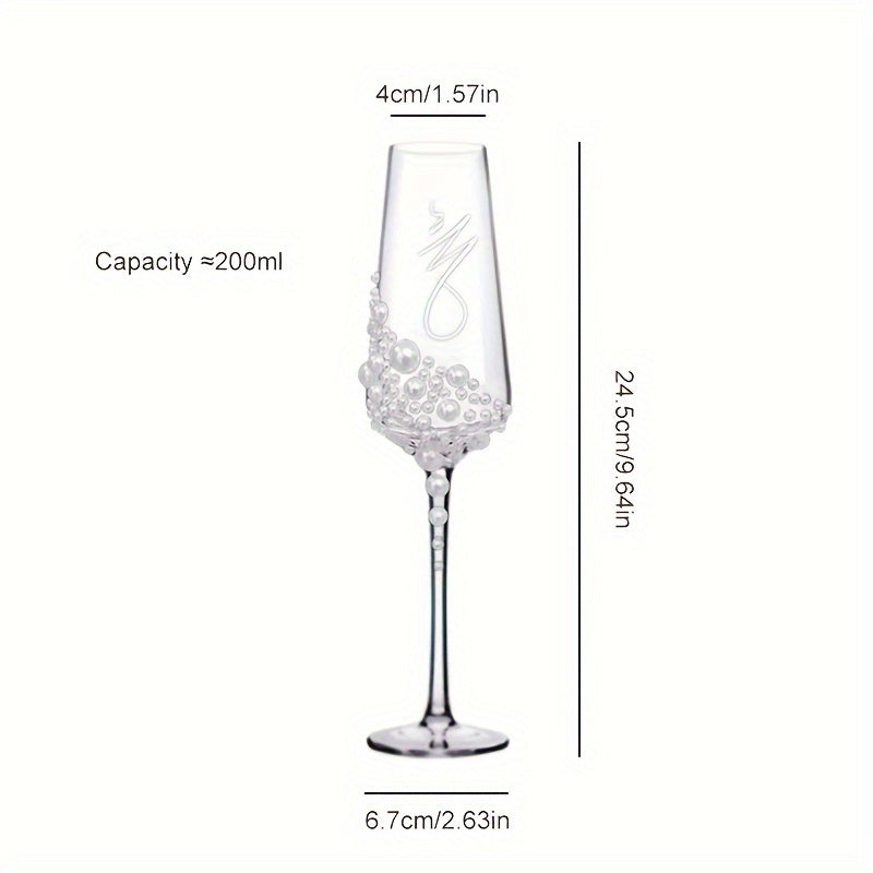 2pcs Elegant Pearl Crystal Champagne Glasses - Perfect for Weddings, Engagements, Valentine's & Mother's Day Gifts | Reusable, Handwash Only