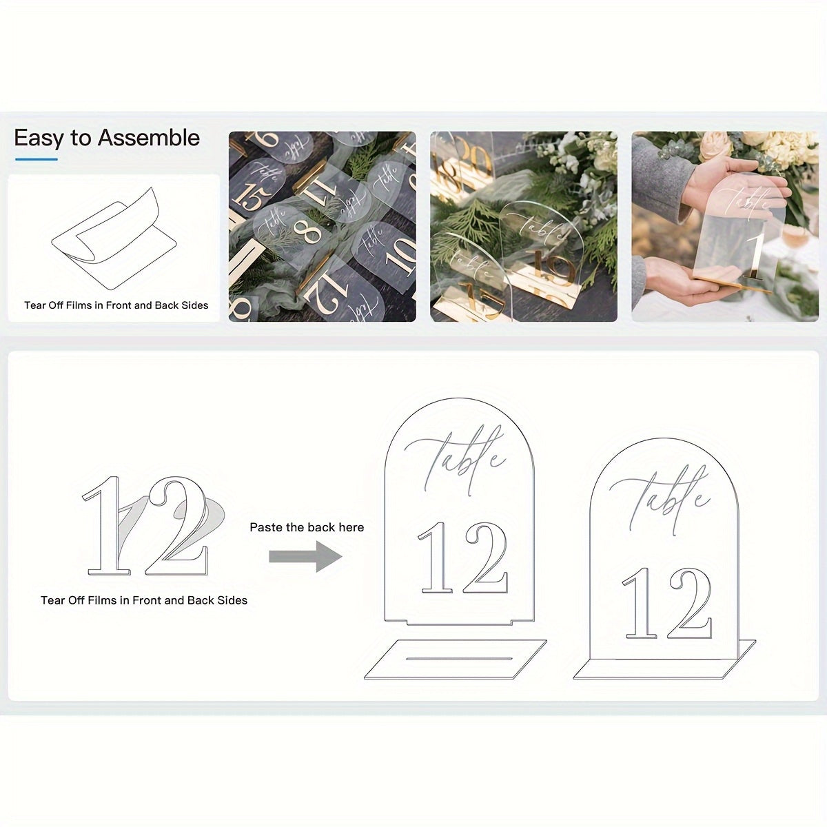 Acrylic Wedding Table Number Plate 1-10 with Stand, 10.01 x 15.01cm Elegant Golden Durable Thick Style Suitable