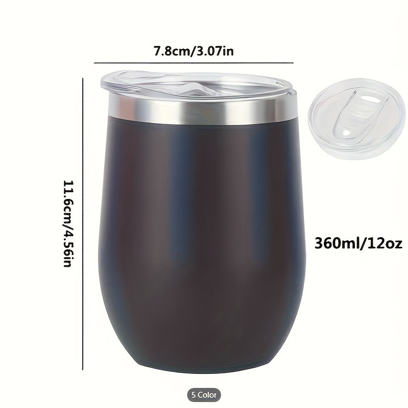 1pc, Wine Tumbler, 12 Oz Coffee Mugs With Lid, Double-Layer Vacuum Cup, Long Lasting Insulation Water Bottle, Indoor Outdoor Coffee Cup, Kitchen Accessories, Household Items