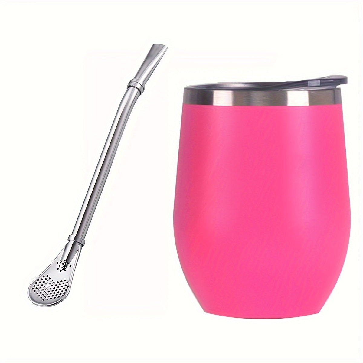 HEPEGA 12oz Stainless Steel Yerba Mate Gourd Set with Lid & Bombilla - Double-Walled, Insulated for Hot or Cold Beverages, Dishwasher Safe, Lead-Free
