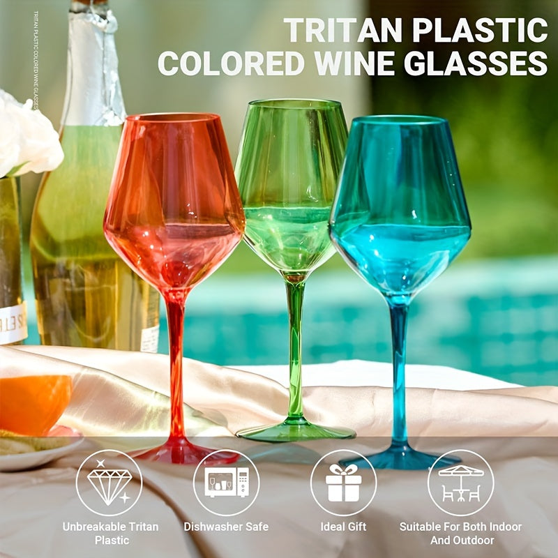 6pcs Colorful Unbreakable Wine Glass Set, 15oz Tritan Plastic Goblets with Long Stems - Dishwasher Safe, Perfect for Parties, Weddings & Outdoor Events