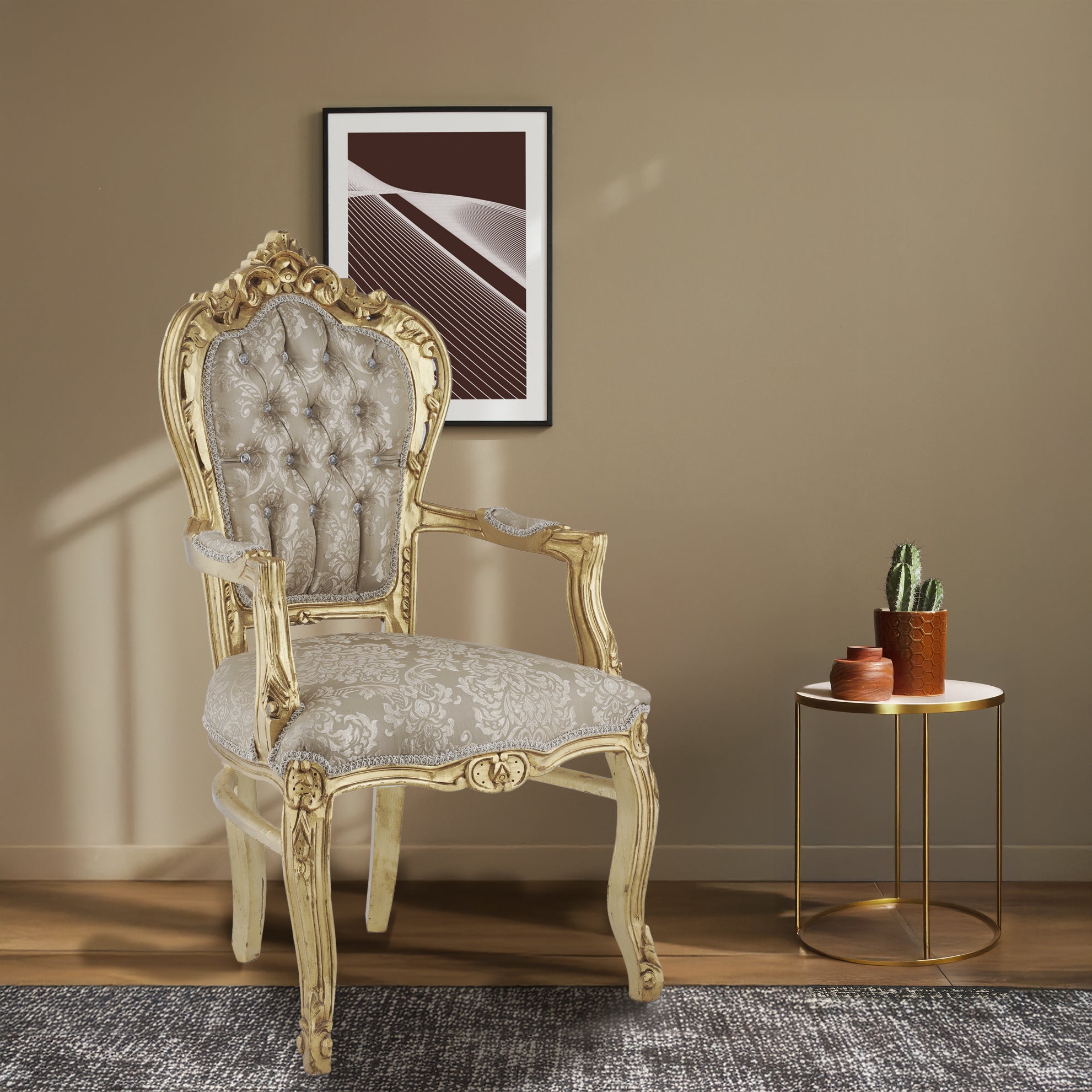 Table Chair Baroque-Style Armchair - Rococo in Solid Wood Decorated