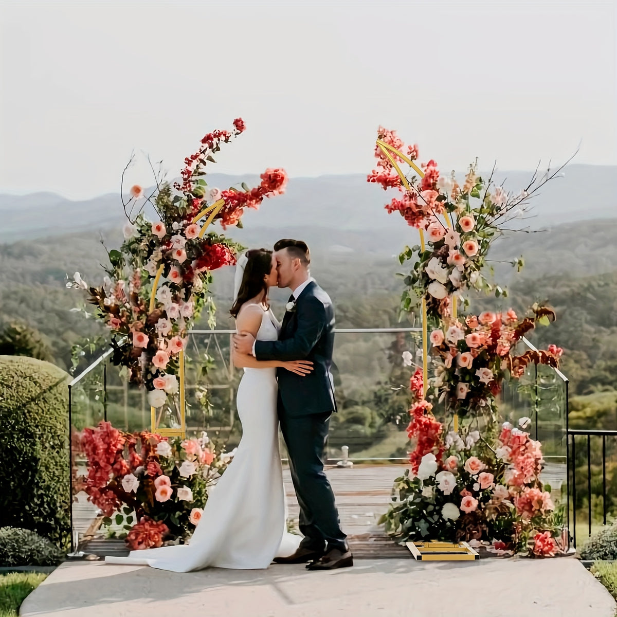 Set Of 2pcs Wedding Arch Backdrop Stand for Party, Christmas Arch for Wedding Ceremony, Birthday Party, Valentine's Day, Mother's Day, Halloween, Festive Setup, Party Decoration, Chic Design, Stylish Backdrop, Metal Frame, St