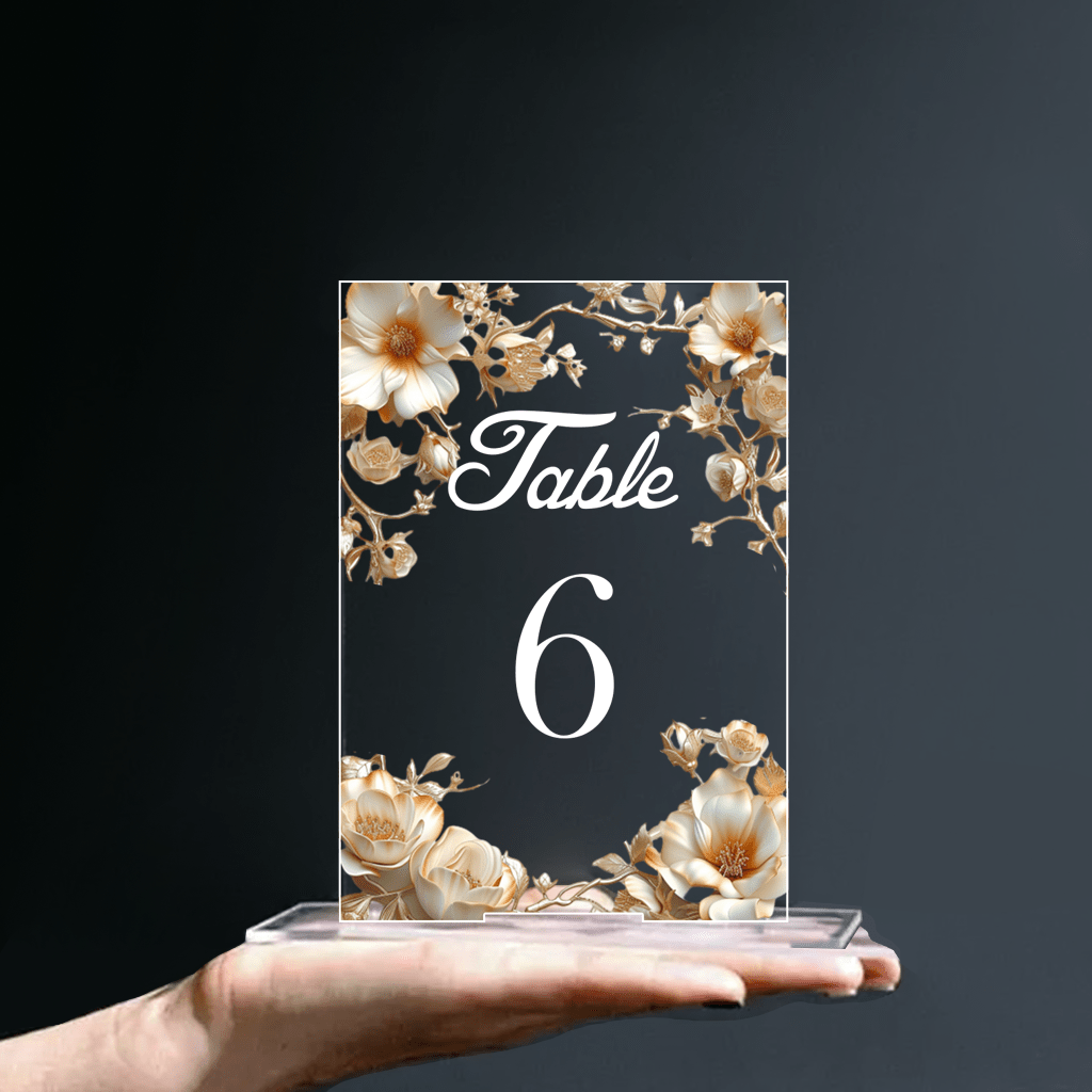 [2D Flat] 20pcs Bohemian Floral Acrylic Tabletop Display Signs, Transparent Place Card Holders with Bases, Multipurpose Elegant Seating