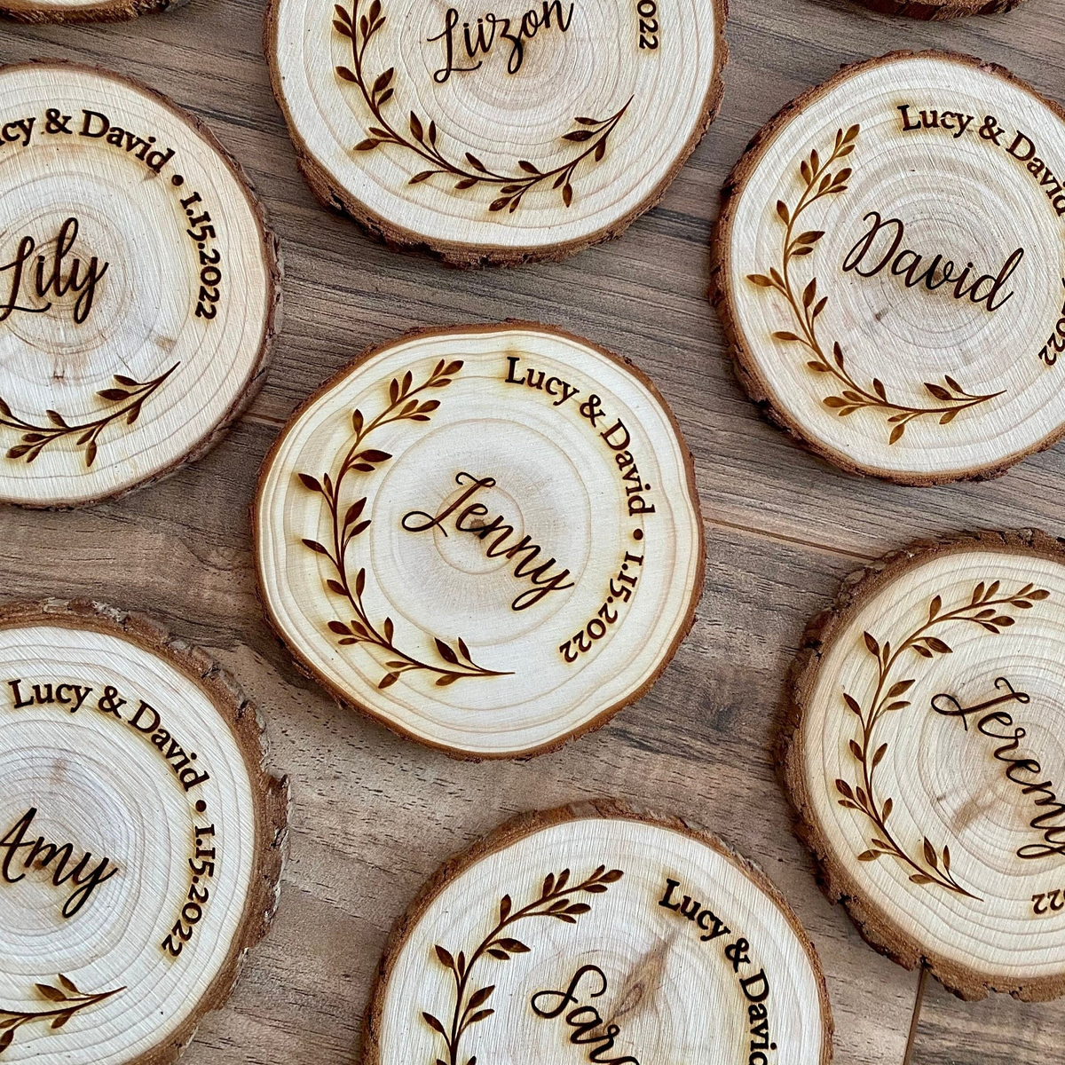 Custom Wood Slice Wedding Favors