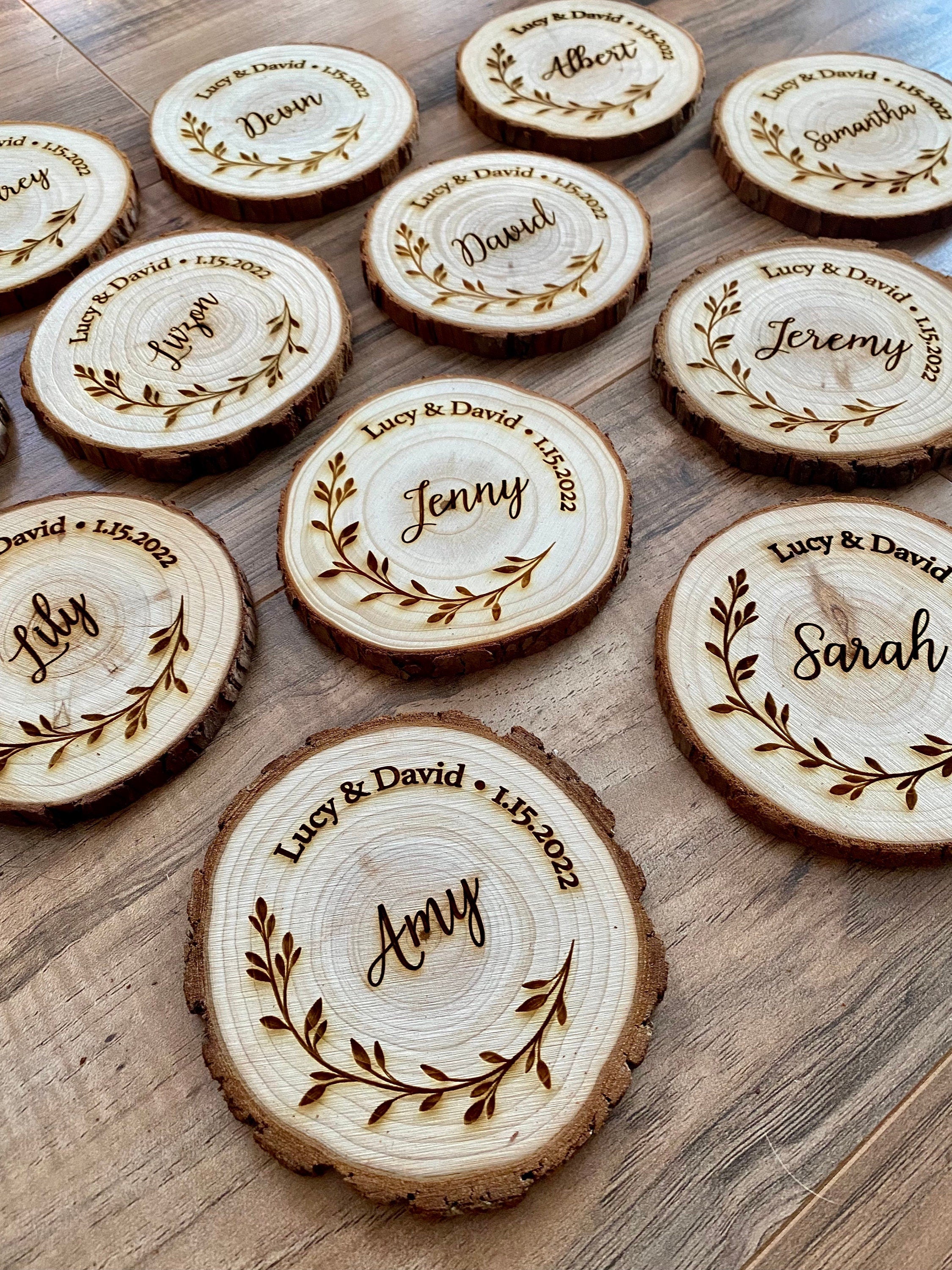 Custom Wood Slice Wedding Favors