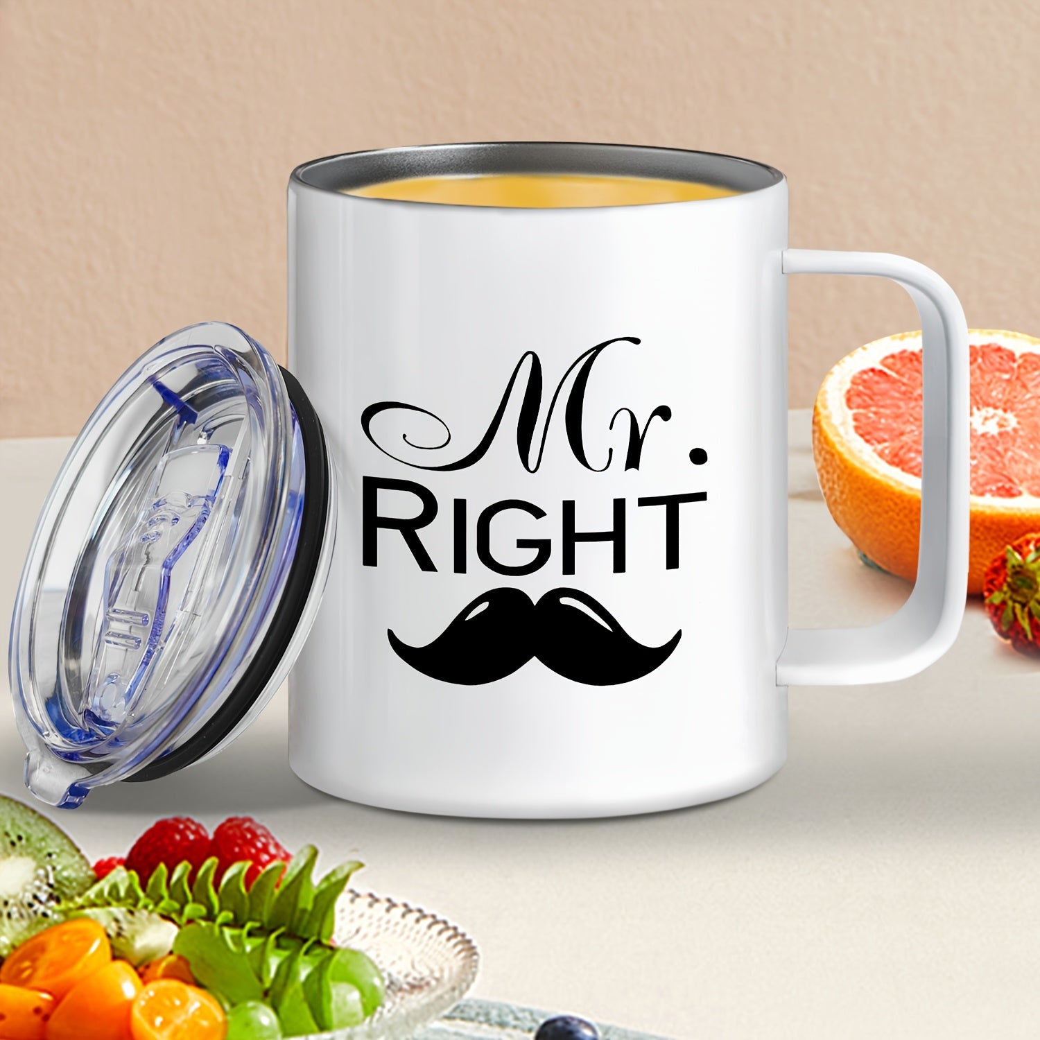 Mr. Right & Mrs. Always Right" 11oz Stainless Steel Coffee Mug - Reusable, BPA-Free Metal Cup with Handle for Couples - Perfect Gift for Anniversary, Valentine's Day, Birthday, Christmas