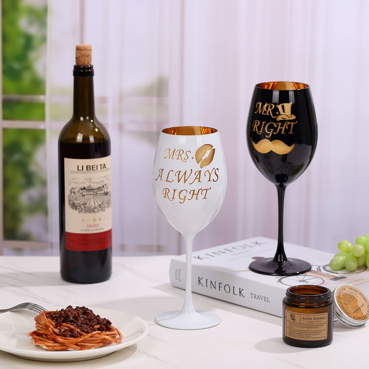 Mr & Mrs Engraved Wine Glasses - Perfect for Couples, Bridal Showers, Weddings & Anniversaries - Elegant Goblets with Stems, Handwash Only, Reusable Glass