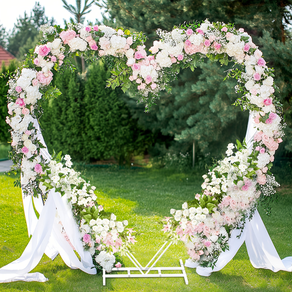 White Heart-Shaped Wedding Arch Backdrop Stand - Heavy-Duty Metal Double-Layer Freestanding Flower Balloon Arbor with Sturdy Base for Outdoor/ Weddings, Proposals, Bridal Showers - Easy Assembly, Portable Wedding Arch for Cer