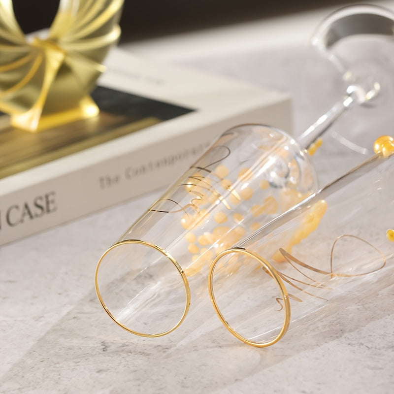 2pcs Elegant Wedding Crystal Glass Champagne Glasses Pearl Golden Letters Suitable for Wedding Festival Gifts Family Gatherings Valentine'S Day Christmas Thanksgiving Boyfriend And Girlfriend Special Occasion Gifts Crystal Gl