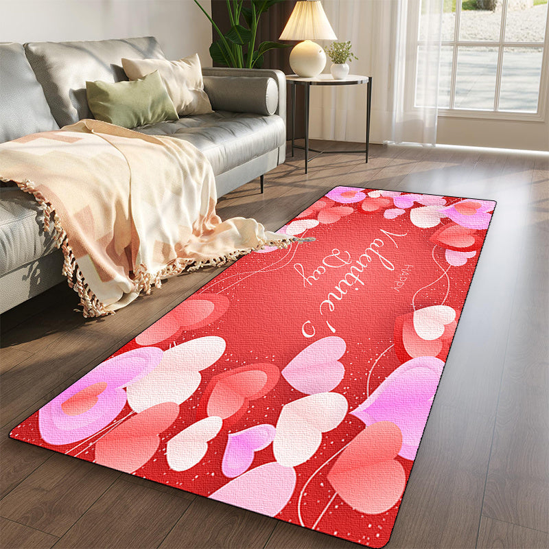 1pc Valentine's Day Love Card Design Non-Slip Flannel Doormat - Soft, Comfortable Standing Mat with Heart Motifs for Kitchen, Home, Office, Laundry Room, Bathroom - Machine Washable, Stain-Resistant, Ideal for Modern Home Dec