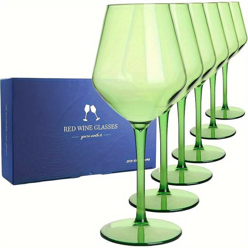 6pcs Colorful Unbreakable Wine Glass Set, 15oz Tritan Plastic Goblets with Long Stems - Dishwasher Safe, Perfect for Parties, Weddings & Outdoor Events
