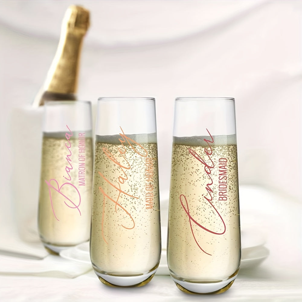 Personalized Stemless Champagne Flutes for Bridesmaids, Reusable Multipurpose Glass, Customizable with Name and Role, Machine Washable, for Wedding Party Gifts, Honorary Proposal & Christmas Presents