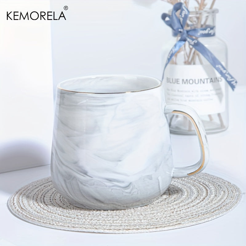 KEMORELA 13.5oz Marble Pattern Ceramic Coffee Cup with Golden Rim - Large, Reusable & Dishwasher Safe for Oatmeal, Milk, Juice & More - Perfect Holiday Gift, KEMORELA