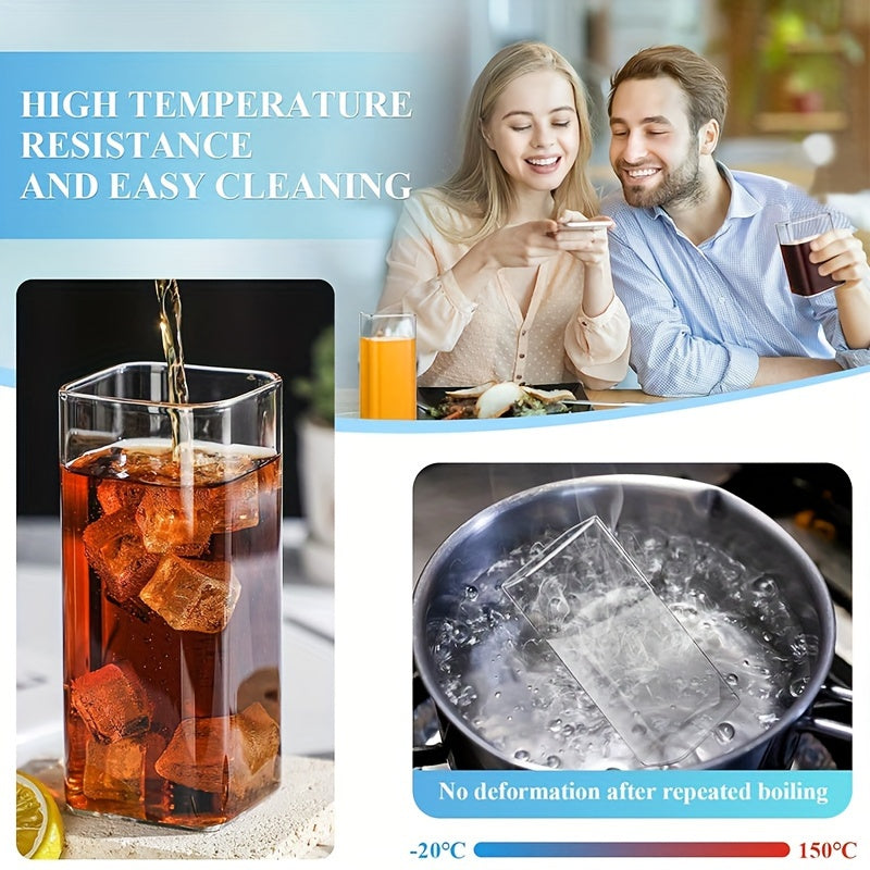 6pcs Glass Cups, 15oz Square Drinking Glasses Set, Square Glass Cups, Thin Highball Glasses Drink Tumbler Set, Clear Tall Glass Cups For Tea Iced Coffee, Water, Juice, Beer, Whiskey, Cocktails, Kitchen Party Home Bar Accessor