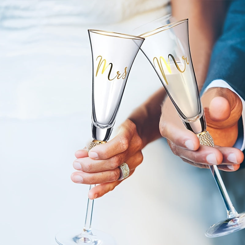 4pcs/Set, Wedding Cake Knife And Sever Set, Wedding Champagne Flutes With Mr And Mrs Letter, Crystal Champagne Glasses Cake Knife Pie Server For Bride And Groom, Cake Cutting Set For Wedding, Great Gifts For Couple Anniversar